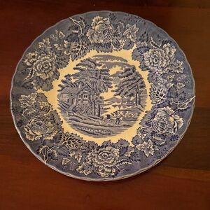 Vintage Blue and White Scenic Dinner Plate